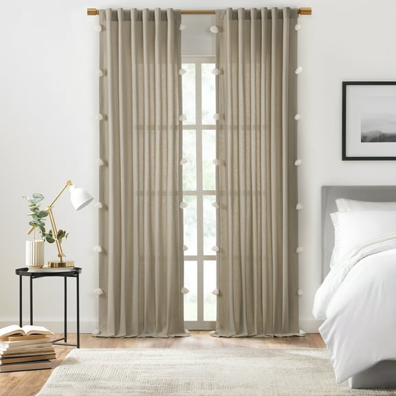 Mercantile Ardmore Solid Cotton Light Filtering Drop Cloth Rod Pocket Curtain Panel, Linen, 50 x 84