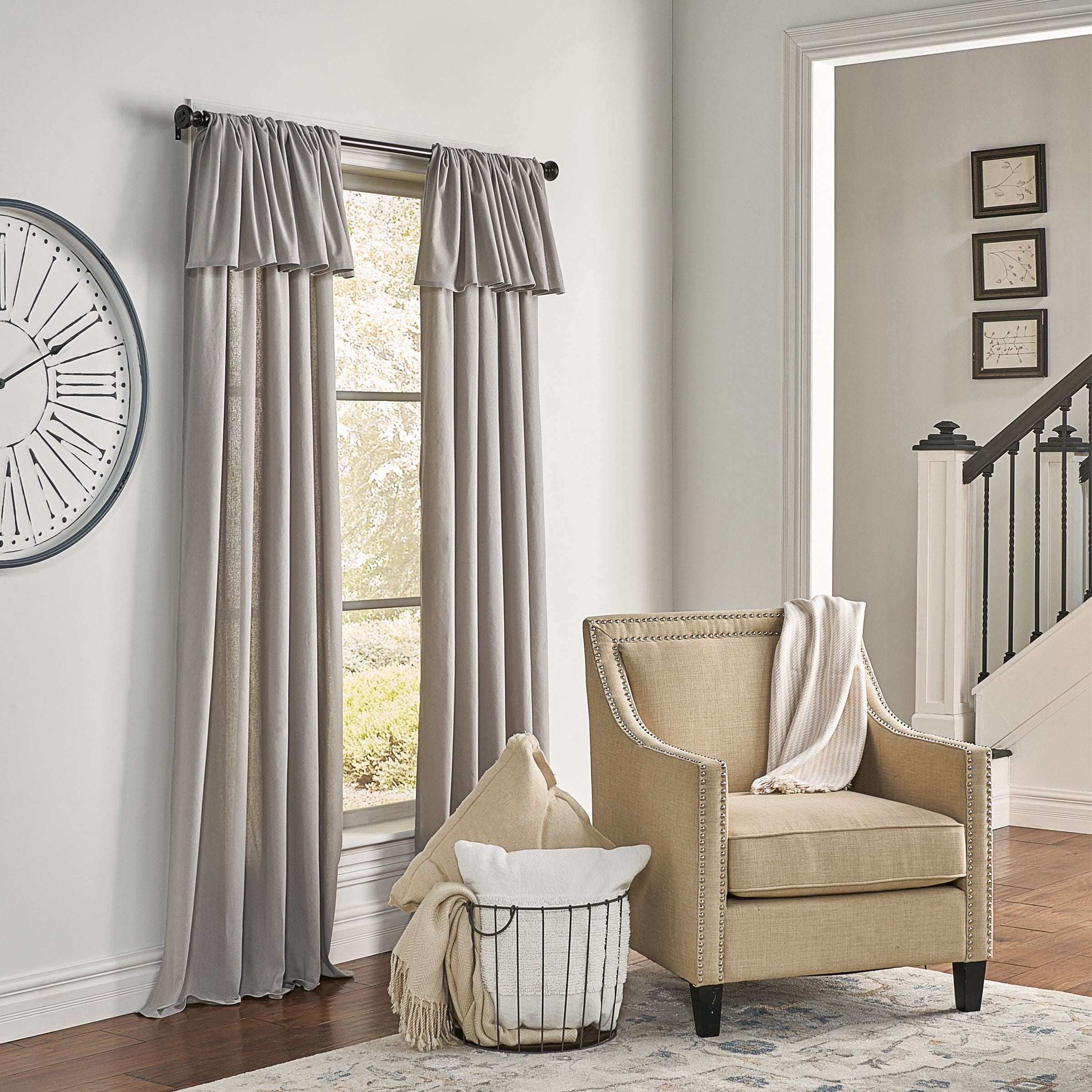 Mercantile Drop Cloth Light Filtering Ring Top Tab Farmhouse Curtain Panel with Valance Grey 84 Inches