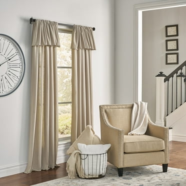 Mercantile Drop Cloth Light Filtering Ring Top Tab Farmhouse Curtain Panel with Valance Linen 108 Inches