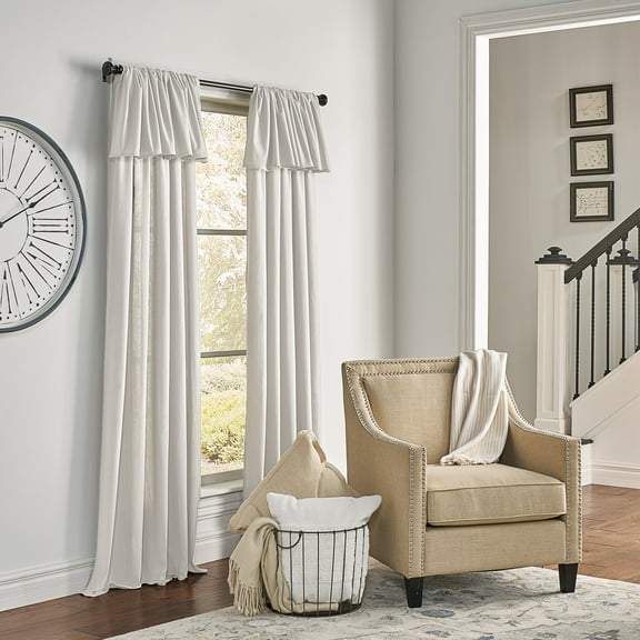 Mercantile Drop Cloth Light Filtering Ring Top Tab Farmhouse Curtain Panel with Valance Off White 63 Inches
