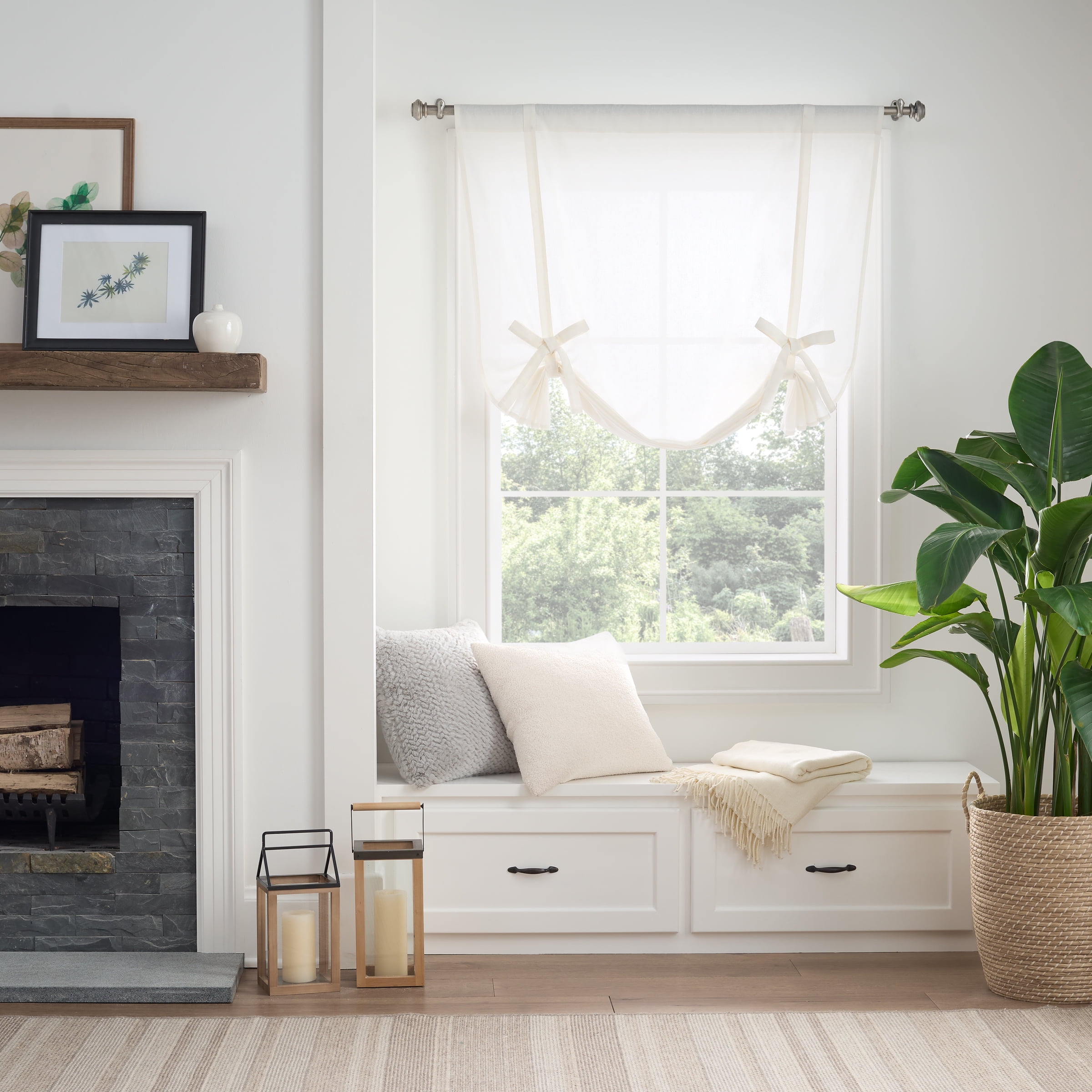 Off White Cotton Tie-Up Light Filtering Curtain Panel