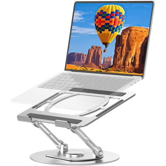 Mercase Laptop Stand for Desk, Adjustable Notebook Stand with 360 Rotating Base,Foldable and Portable Laptop Riser for MacBook Air, Pro, Dell, HP, Lenovo All 10-16 Inch Laptops, Sliver