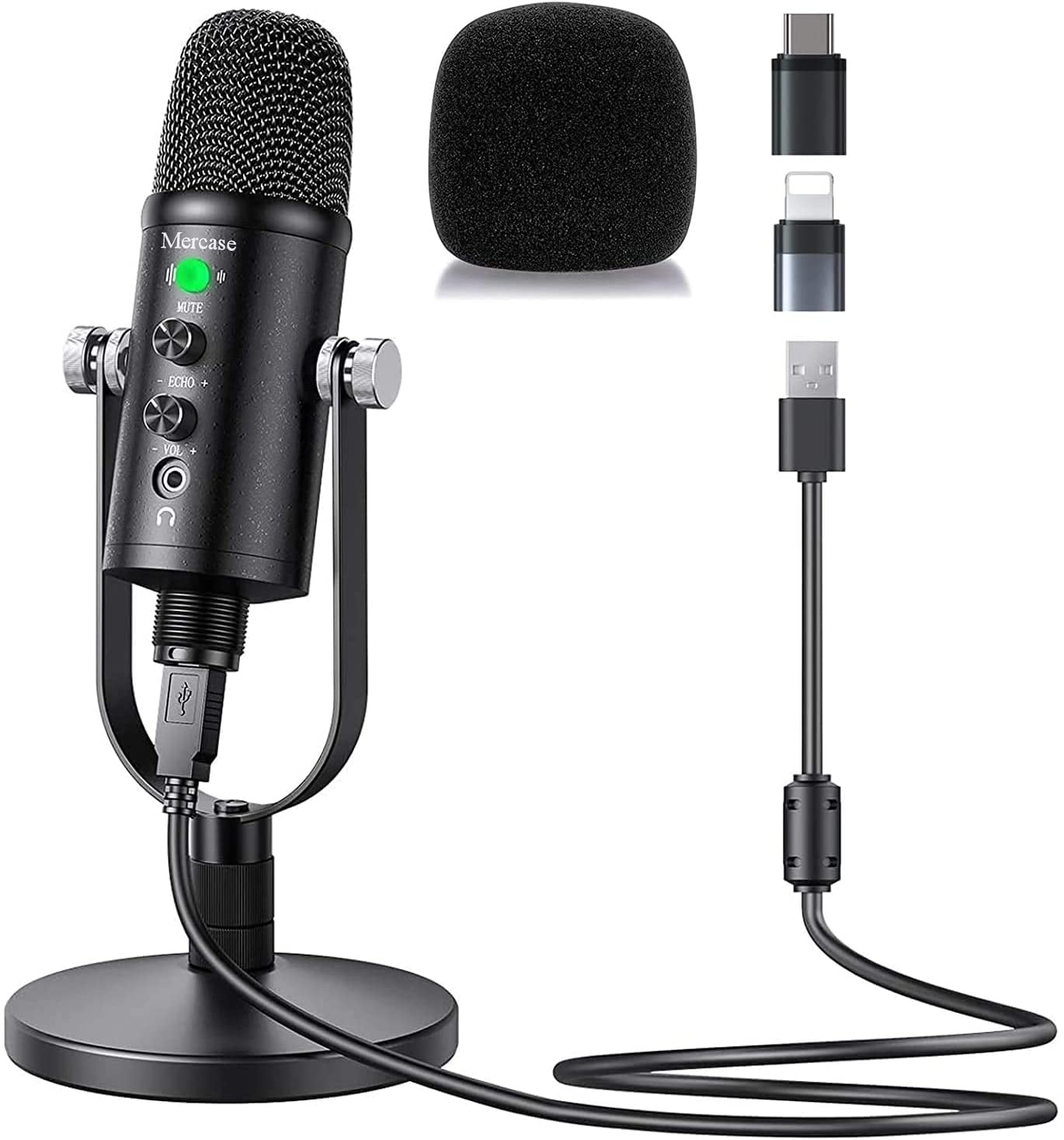 accu klant Uitpakken Mercase USB Condenser Microphone with Noise Cancelling and Reverb Mic for  Recording/Podcasting/Streaming/Gaming, Computer PC/MAC/Ps4/iPhone/iPad/Android  - Walmart.com
