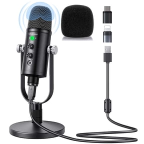Mercase USB Condenser Microphone for PC Android Phone Mac PS4/5, Mic for Podcast, ASMR, Recording, Streaming, Gaming, with Noise Cancelling/Echo/Quick Mute/Monitoring, Metal Stand with 360 Rotation