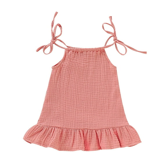 Mercatoo 0 to 3Y Cotton Dress for Girl Toddler Sleeveless 𝐇𝐚lter Solid Color Linen Pleated Feeling Suitable Dresses