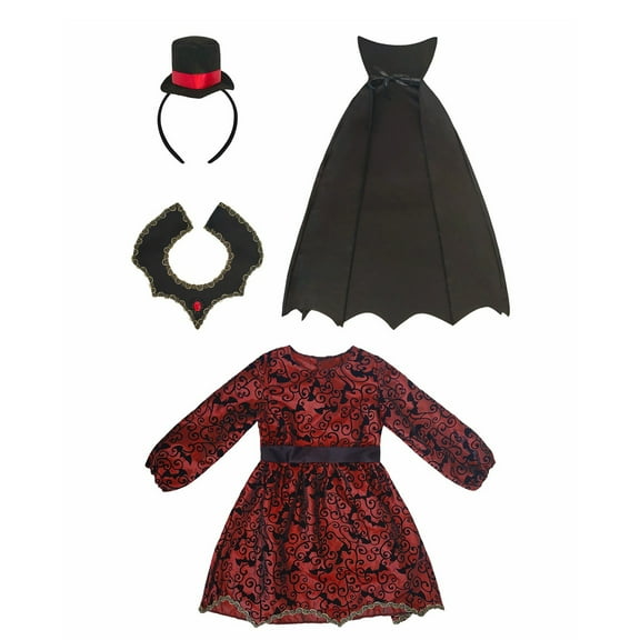 Mercatoo 1‐8Y Girls Halloween Dresses Sets Kids Dark Gothic 𝐕ampire 𝐐ueen Princess Dress Cloak Hat Headband 3Pcs Outfits