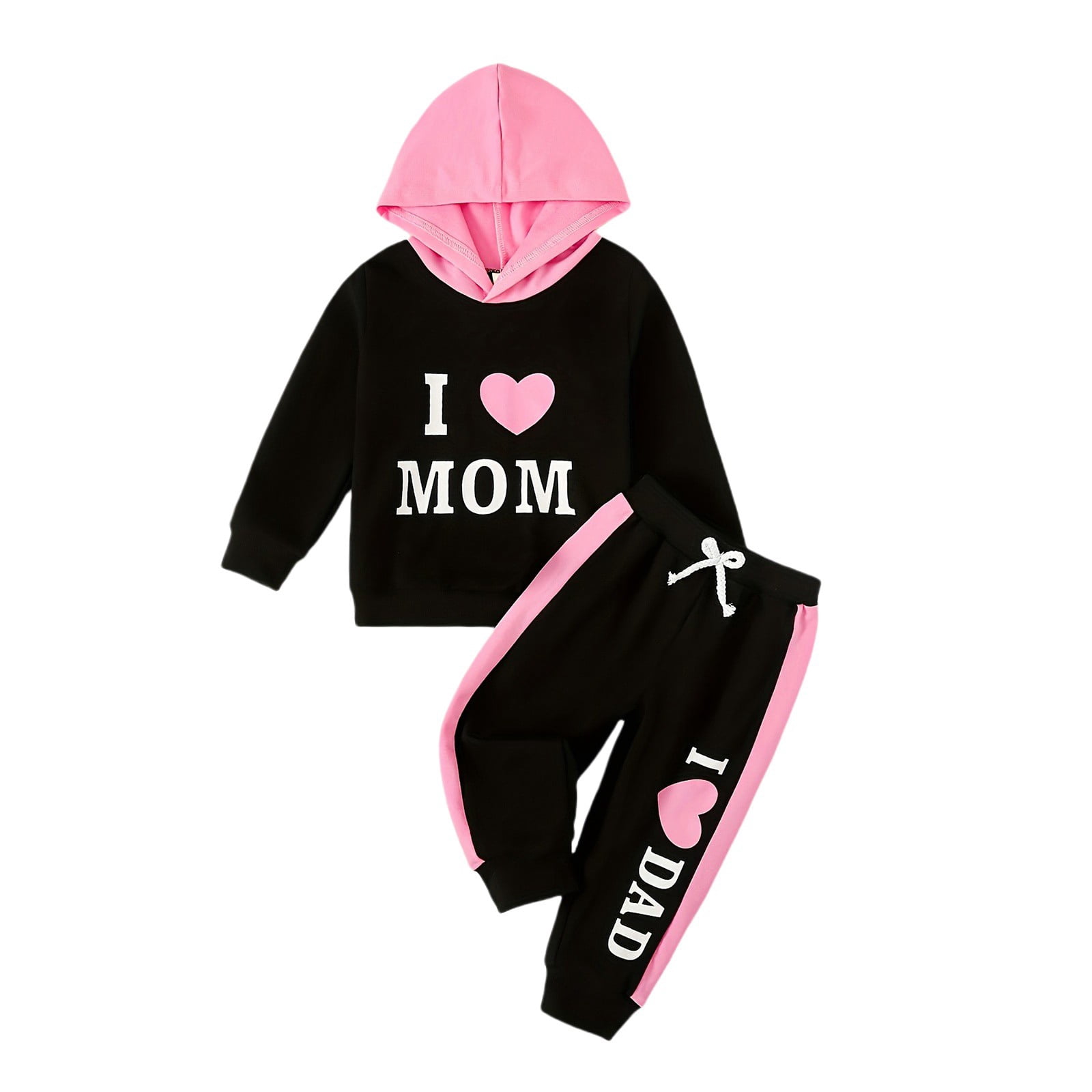 Mercatoo 2 Piece Baby Girls Clothes Sets I Love Mom Hoodie Sweatshirt Sweatpants Pants Sets Toddler Fall Winter Outfit Sets