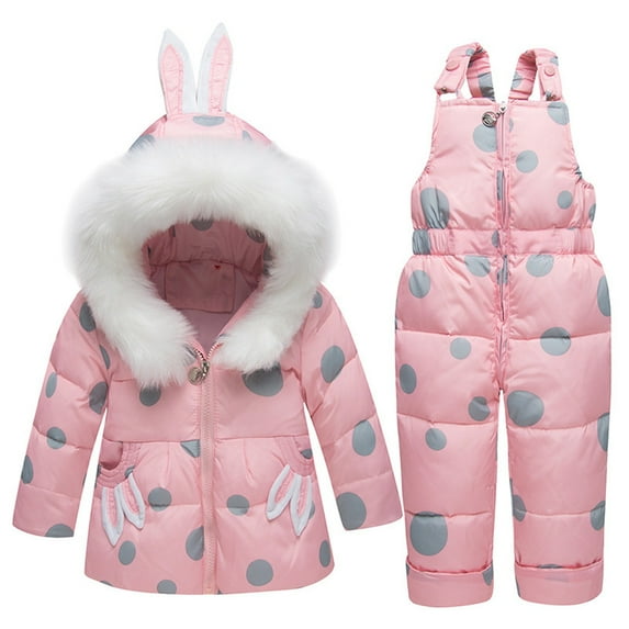 Mercatoo 2-Piece Baby Snowsuit Toddler Winter Bunny Ear Hooded Puffer Jacket and 𝐒now Bib Pants Kids Warm Fashion Ski suits