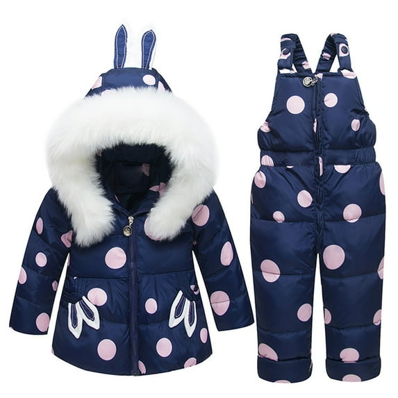 Mercatoo 2-Piece Baby Snowsuit Toddler Winter Bunny Ear Hooded Puffer Jacket and 𝐒now Bib Pants Kids Warm Fashion Ski suits