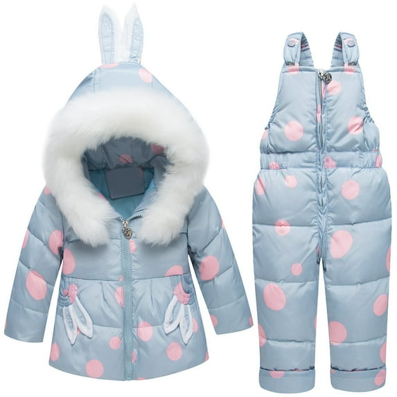 Mercatoo 2-Piece Baby Snowsuit Toddler Winter Bunny Ear Hooded Puffer Jacket and 𝐒now Bib Pants Kids Warm Fashion Ski suits