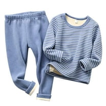Mercatoo 2-Piece Striped Thermal 𝐔nderwear for Kids Boys Girls Cotton Winter Base Layer Long 𝐉ohns Set 𝐏a𝐣amas Top Leggings