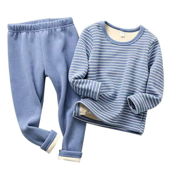 Mercatoo 2-Piece Striped Thermal 𝐔nderwear for Kids Boys Girls Cotton Winter Base Layer Long 𝐉ohns Set 𝐏a𝐣amas Top+Leggings