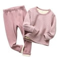 thumbnail image 1 of Mercatoo 2-Piece Striped Thermal 𝐔nderwear for Kids Boys Girls Cotton Winter Base Layer Long 𝐉ohns Set 𝐏a𝐣amas Top+Leggings, 1 of 4