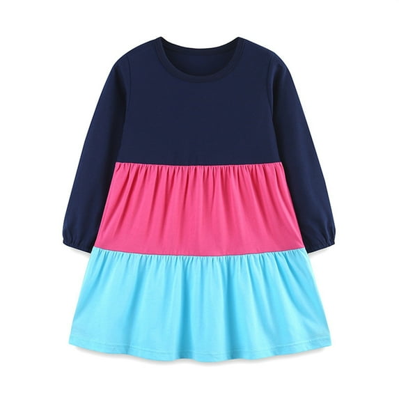 Mercatoo 2 to 7 Years Girls Long Sleeve 𝐓iered Dress Multi-color Loose 𝐅lowy 𝐑uffle Layer 𝐓iered Pleated Swing Dresses Girls Bridesmaid Dresses