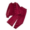 thumbnail image 1 of Mercatoo 2Pcs Girls Fall Clothes Set Ribbing Lapel Long Sleeve Shirt and Trousers Suit Winter Kids Pants Long Sleeve Outfit, 1 of 9