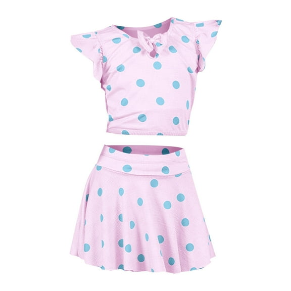 Mercatoo 2Pcs Girls Swimsuits Summer Rash Guard Ruffle Bikini Skirt Flying Sleeves Teen Girls Beach Dress Swimwear