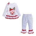 thumbnail image 1 of Mercatoo 2Pcs Toddler Baby Girls Christmas Outfits Clothes Deer Long Sleeve Ruffle Top + Striped Flared Pants Kids Set, 1 of 9