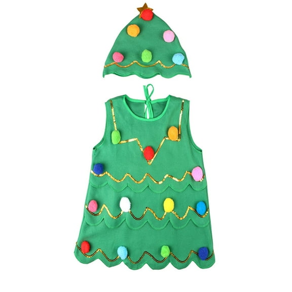 Mercatoo 3 to 10 Years Kids Clothes Set for P𝐚rty Kid Girls Dress with Hat Christmas Tree Performance Thanksgiving Clothing