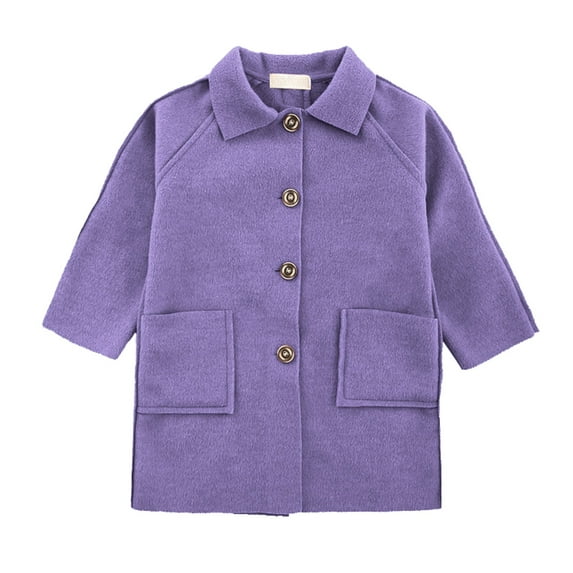 Mercatoo 3 to 12 Years Single-𝐁reasted Dress Coat Lapel Collar Long Sleeve Solid Wool Blend Long Coat Outwear with Pockets