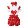 thumbnail image 1 of Mercatoo 3Pcs Baby Girl Clothes Toddler Girl Summer Outfit Ruffled Sleeve Patchwork Romper Polka Dot Shorts with Headband Sets, 1 of 9