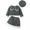 thumbnail image 1 of Mercatoo 3Pcs Toddler Girls Autumn Outfit Lattice Furry Patchwork Coat + Skirt + Beret Girls Casual Clothes Set 1 to 6 Years, 1 of 9