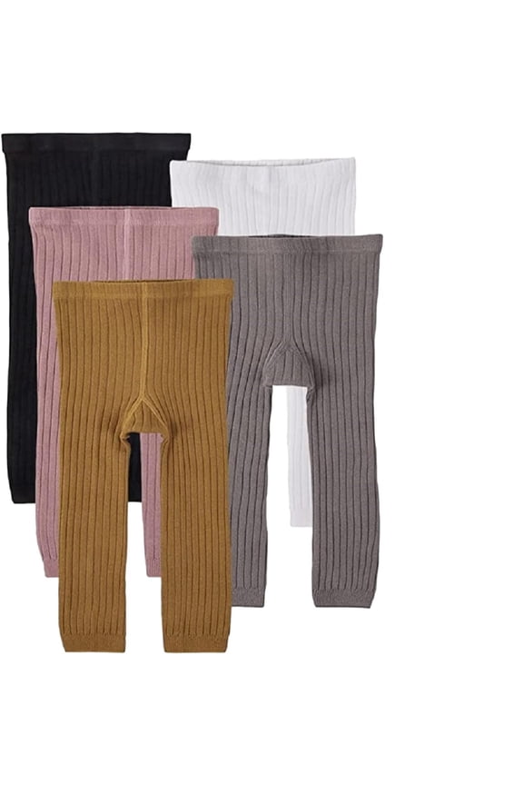 5 Pack Toddler Baby Girls Leggings Multicolour Footless Knitted Tights Kids Ribbed Fleece Thermal Stocking Sets