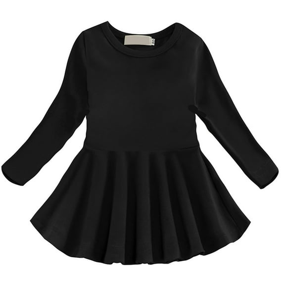 Mercatoo 6M to 3Y Flexible Dress for Girls Cotton Spring and Autumn Solid Color 𝐅lounces Dress Casual A Line Dresses