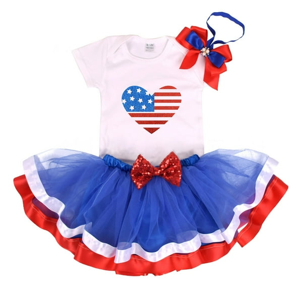Mercatoo American Independence Day Baby Set Short Sleeve Romper Jumpsuits Tulle Short Skirt Headband 3Pcs Clothes Outfit