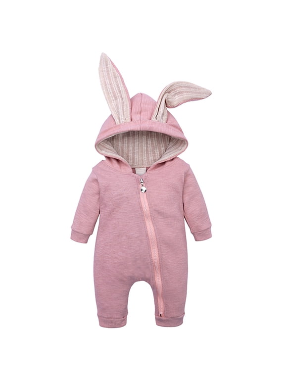 Baby Animal Bunny Outfit My First Easter Baby Boy Outfit Romper Long Ear Rabbit Hoodie Romper Jumpsuit with Zipper