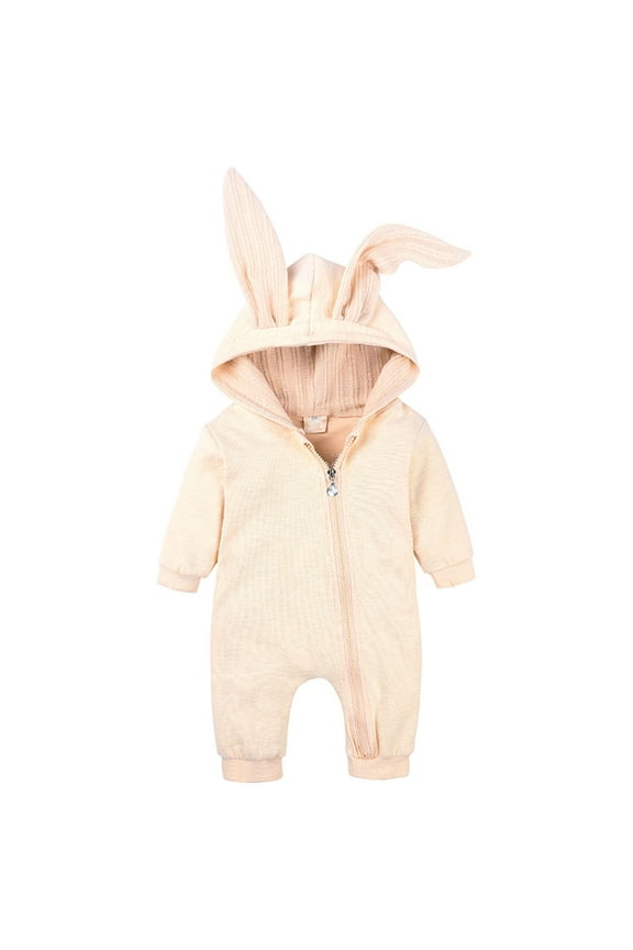 Baby Animal Bunny Outfit My First Easter Baby Boy Outfit Romper Long Ear Rabbit Hoodie Romper Jumpsuit with Zipper