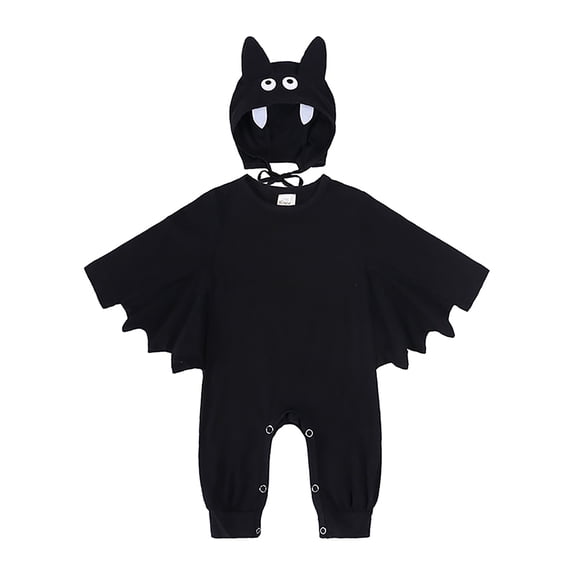 Mercatoo Baby Bat Halloween Costume, Toddler Bat Romper Onesie with Bat Hat & Wings, Snap Closure Outfit for Infant Boys Girls, Trick or Treat Jumpsuit Dress Up Outfit