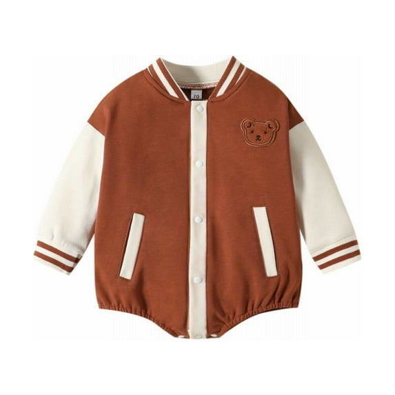 Mercatoo Baby Boy Girl Fall Outfit Zipper Long Sleeved Baseball Jacket Romper with Pocket Toddler Casual Clothes Set