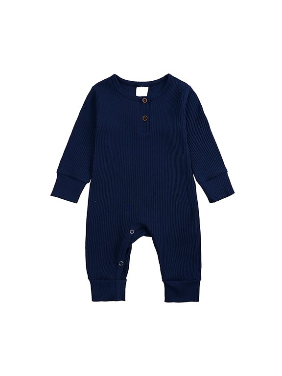 Baby Boy Girl Ribbed Romper, Cute Long Sleeve Jumpsuit with Button Neck, Soft Knit Bodysuit with Snaps, Essential Newborn Clothes, Neutral Fall Outfit