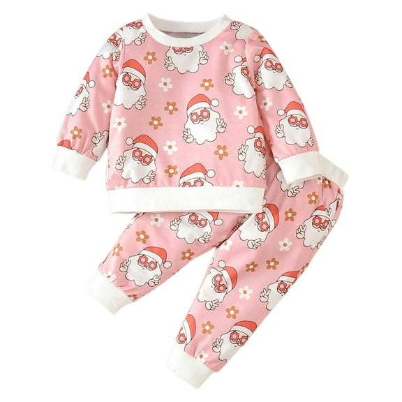 Mercatoo Baby Boy Girl Winter Clothes Santa Printed Crewneck Sweatshirts Sweatpants 2Pcs Set Toddler Christmas Outfits