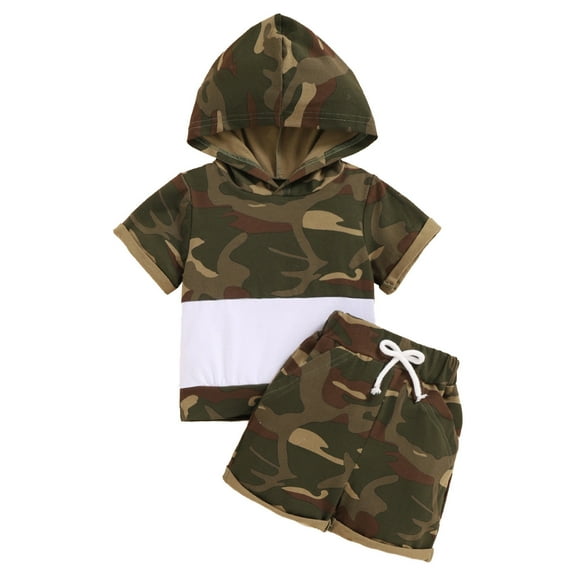 Mercatoo Baby Boy Summer Clothes Set Kids Boys Short Sleeve Camouflage Print Hoodie Tops and Drawstring Shorts 2Pcs Outfit