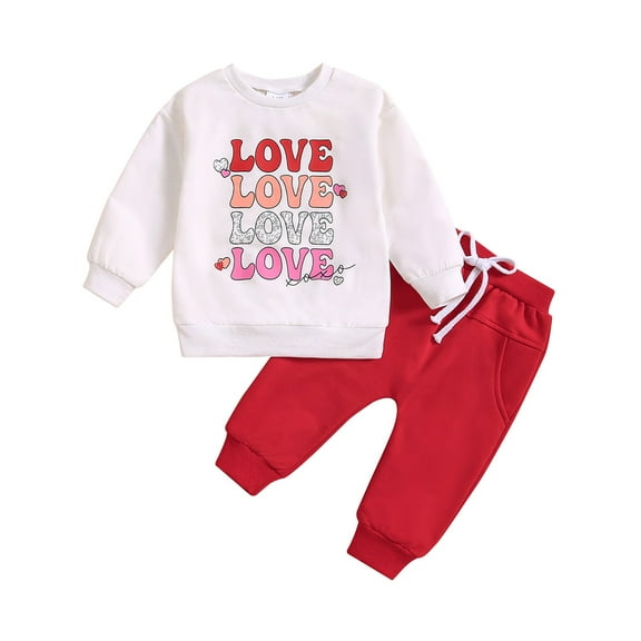 Mercatoo Baby Boy Valentines Day Outfit Toddler Boys Valentine's Day Spring Sports Long Sleeve Round Neck Pullover Suit Cute Letter Print with Pocket Pants Toddler Long Sleeve Shirt Girl