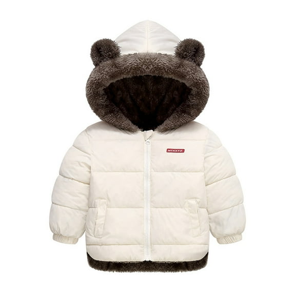 Mercatoo Baby Boy Winter Fl𝐞ece Coat Toddler Puffer Jacket 𝐁ear Ears Hooded Jacket Coat I𝐧fant Girl Outerwear Warm Clothes