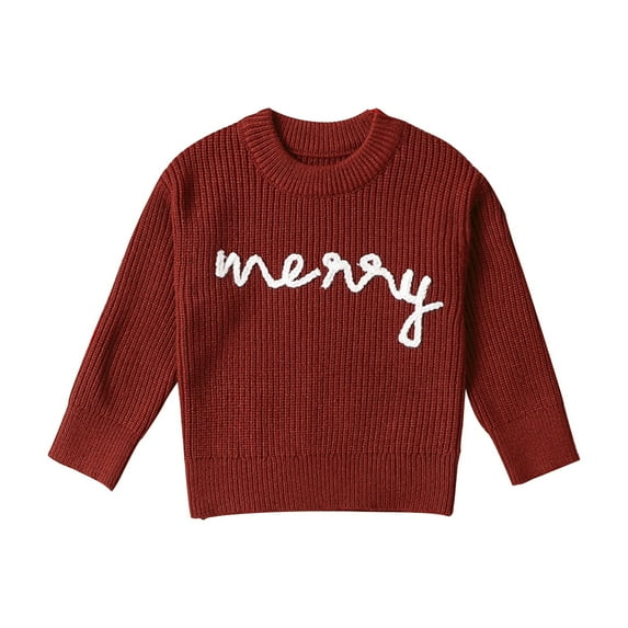 Mercatoo Baby Boys Girls Christmas Sweater 𝐕intage Merry Embroidery Toddlers Ribbed Knit 𝐂hunky Warm Pullover Sweatshirt