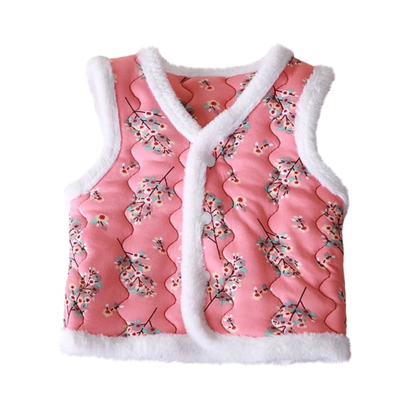 Mercatoo Baby Boys Girls Fleece-Lined Vest Cotton Waistcoat 𝐅loral Print Single Breasted Chinese Warm Outerwear Button-Up Jacket