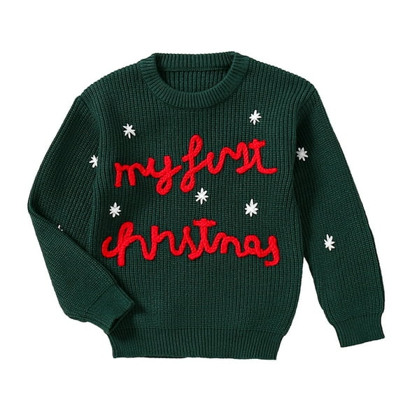 Mercatoo Baby Boys Girls My First Christmas Embroidered Sweater Oversized 𝐂hunky Long Sleeve Knitwear Pullover Warm Shirt