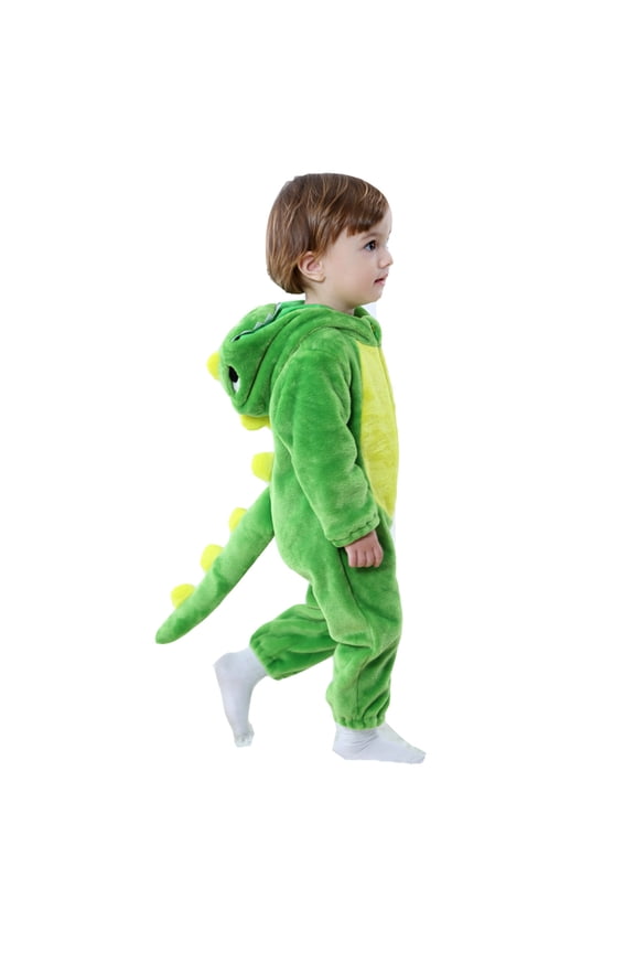 Baby Boys Girls Romper Jumpsuit Dinosaur Pattern Flannel Hooded 𝐂osplay 𝐂ostume Winter Green Indoor Zipper Clothes