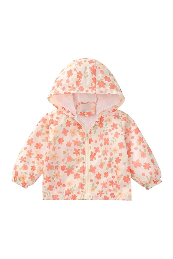 Baby Boys Girls 𝗛ooded Dust Coat Cute Graphic Rain Jacket Zip Up Lightweight Windbreaker Kids Outdoor Trench Coats