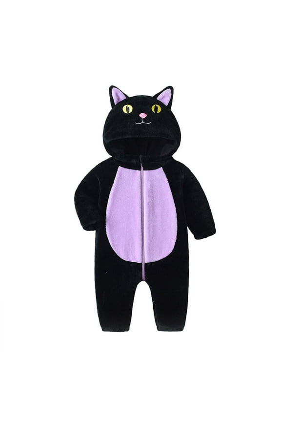 Baby Boys Long Sleeve Romper Fall Cute Animal Cat Ear Flannel Fuzzy Zip Up Jumpsuit Girls Warm Soft Plush Bodysuit