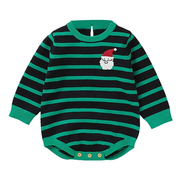 Mercatoo Baby Christmas Knit Rompe1s Santa Print Striped Snap Crotch Long Sleeve Sweater Onesi1 Infant Winter Warm Daily Clothes