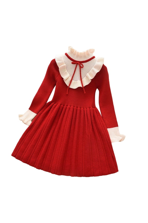 Baby Clothes Babys Kids Toddler Girls Solid Spring Winter Ruffled Long Sleeve Knit Sweater Princess Dress Clothes