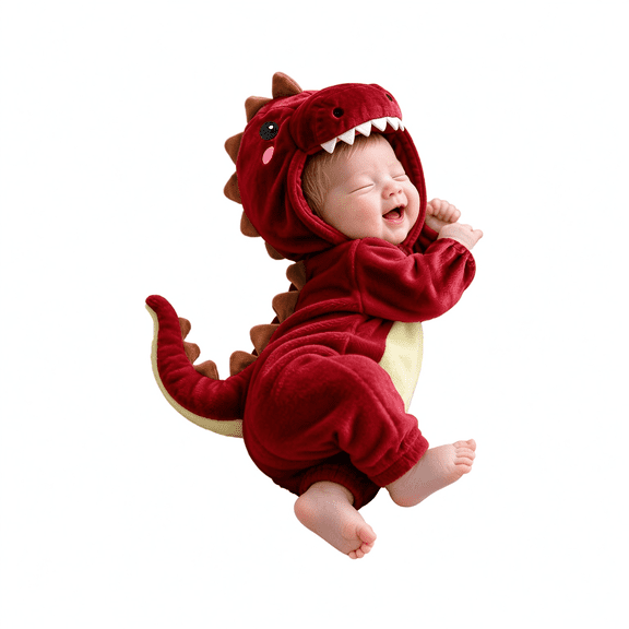 Mercatoo Baby Dinosaur Hooded Fleece Onesie, Cute 3D Spikes Tail Animal Costume Romper, Soft Full Zip Warm Plush Jumpsuit for Infant Toddler Boys Girls Halloween Photo Outfit