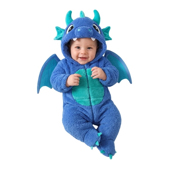 Mercatoo Baby Dragon Hooded Sherpa Onesie, Cute 3D Winged Dragon Animal Costume Romper, Soft Fleece Full Zip Warm Jumpsuit for Infant Toddler Boys Girls Halloween Photo Outfit