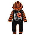 thumbnail image 1 of Mercatoo Baby First Halloween Outfit Pumpkin Bat Graphic Striped 𝐇ooded Romper I𝐧fant Cute Comfort Trendy 𝐎ne-Piece Jumpsuit, 1 of 5