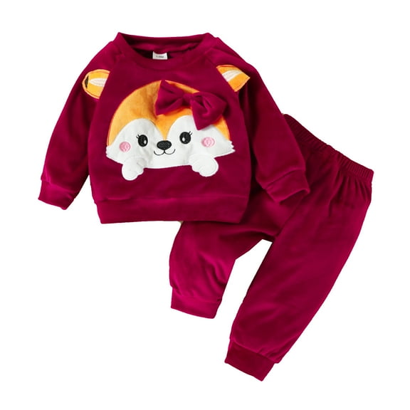 Mercatoo Baby Fleece Animal Sweatsuit 2Pcs Kids Girls Cute Print Pullover Shaggy Jogging Set Infant Fall Winter Warm Outfit