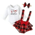 thumbnail image 1 of Mercatoo Baby Girl Christmas Outfits Long Sleeve Romper and Suspenders Plaid Skirt with Headband 1st Christmas Outfits Set, 1 of 8